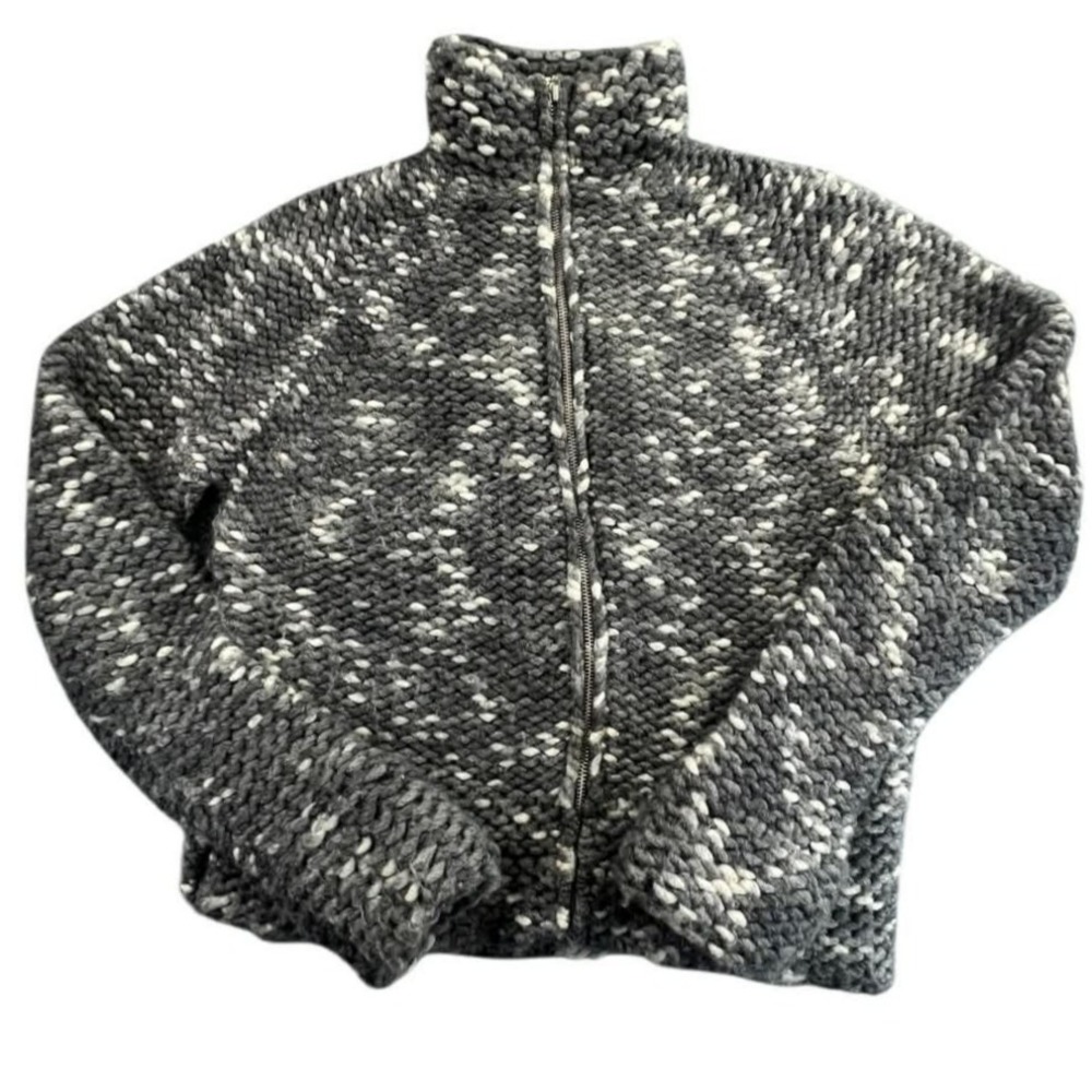 J.Crew Large Gray Wool Blend Chunky Knit Full Zip Cardigan Sweater Cozy Cabin